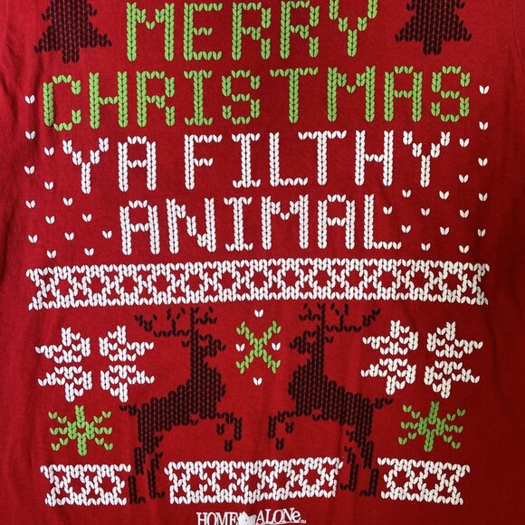 Christmas Home Alone Merry Ya Filthy Animal Short Sleeve Red T Women’s L Men’s S - Picture 2 of 5
